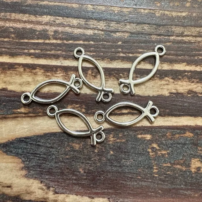 BCB319 Antique Silver Open Fish Connector 8x22mm Pkg 5 Premium Pewter Rings