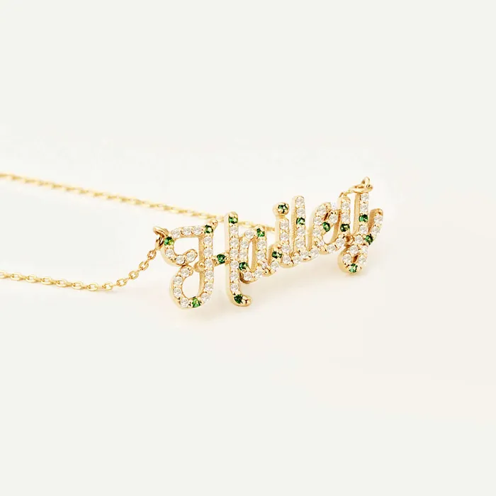 Birthstone Diamond Pave Name Necklace Gelin Diamond Necklaces