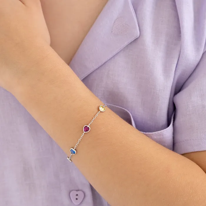 Bracelets 6 7 Multicolored Heart CZ Kids Girls Bracelet Sterling Silver Kids Chain Link Bracelets