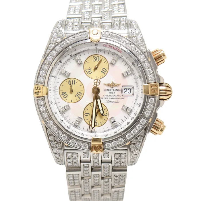 Breitling Evolution Chronomat Diamond Watch with Mother of Pearl Diamond Dial Watch Reference B13356 Happy Jewelers Watches Breitling Evolution Chronomat Diamond Watch with Mother of Pearl Diamond Dial Watch Reference B13356 Happy Jewelers Watches