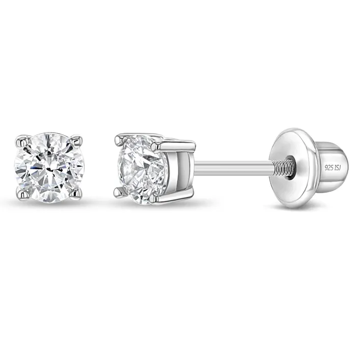Classic Setting Solitaire 25mm Baby Toddler Kids Earrings Screw Back Sterling Silver Kids Screw Back Earrings Earrings