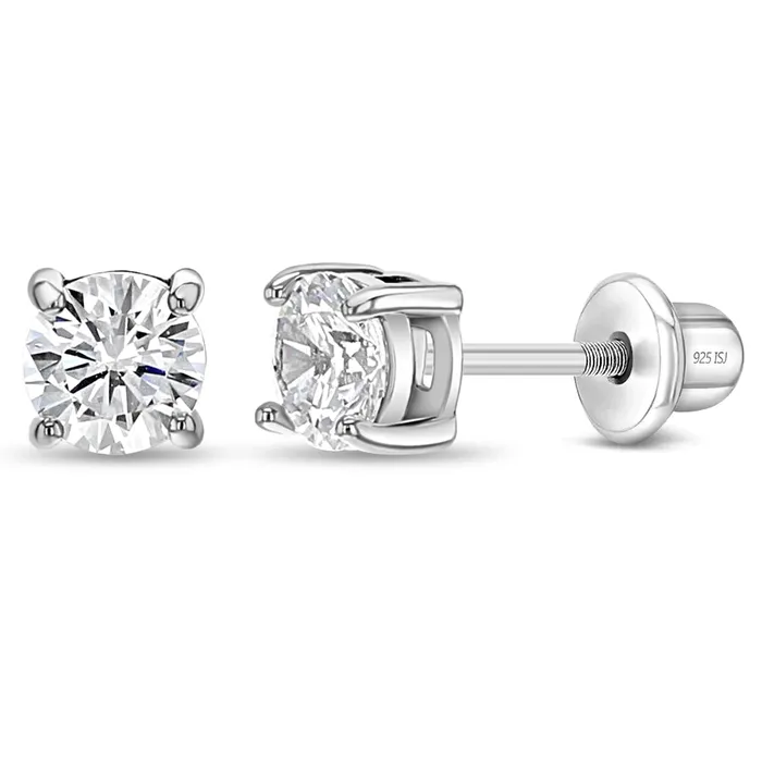 Classic Setting Solitaire 25mm Baby Toddler Kids Earrings Screw Back Sterling Silver Kids Screw Back Earrings Earrings