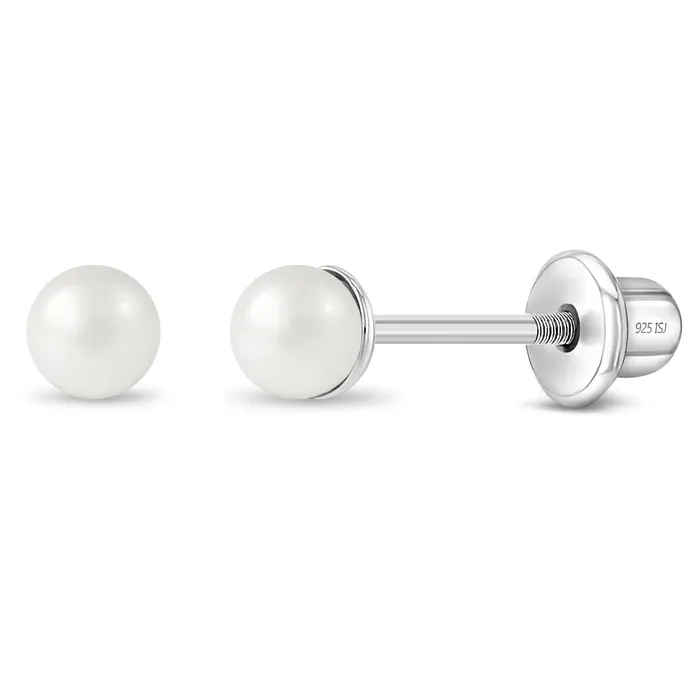 Classic Simulated Pearl White 35mm Kids Earrings Screw Back Sterling Silver Baby Screw Back Earrings Earrings Classic Simulated Pearl White 35mm Kids Earrings Screw Back Sterling Silver Baby Screw Back Earrings Earrings