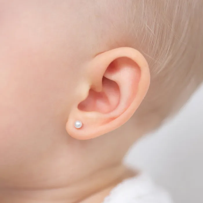 Classic Simulated Pearl White 35mm Kids Earrings Screw Back Sterling Silver Baby Screw Back Earrings Earrings