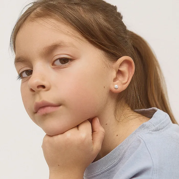 Classic Simulated Pearl White 35mm Kids Earrings Screw Back Sterling Silver Baby Screw Back Earrings Earrings