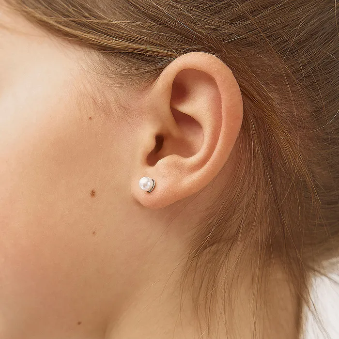 Classic Simulated Pearl White 35mm Kids Earrings Screw Back Sterling Silver Baby Screw Back Earrings Earrings