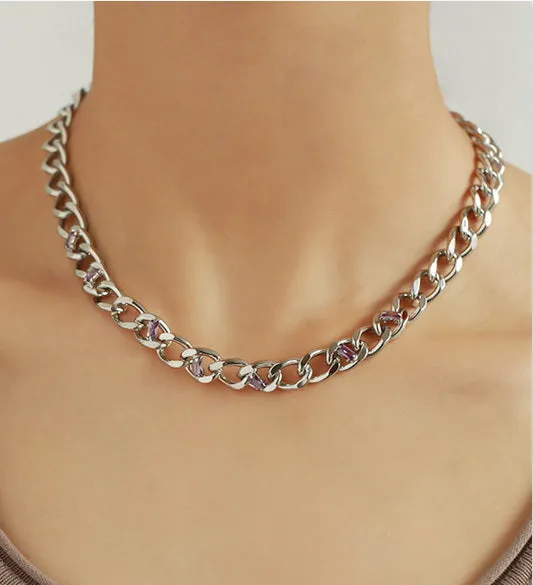 Classic Thick Chain Necklace with Rectangular Crystals Refined by AnnaKaci Necklaces Classic Thick Chain Necklace with Rectangular Crystals Refined by AnnaKaci Necklaces