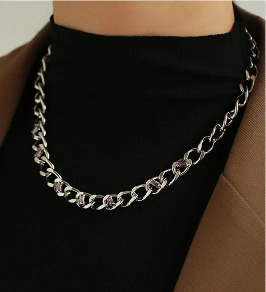 Classic Thick Chain Necklace with Rectangular Crystals Refined by AnnaKaci Necklaces Classic Thick Chain Necklace with Rectangular Crystals Refined by AnnaKaci Necklaces