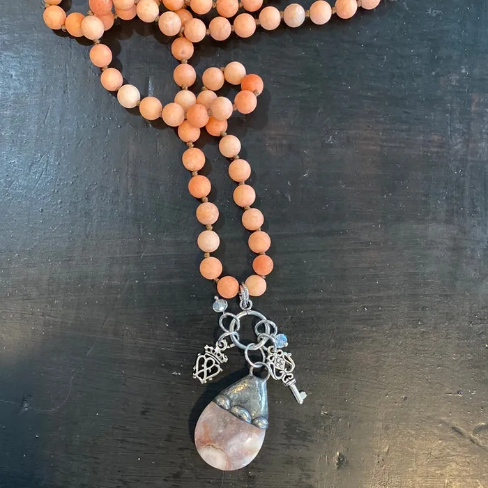 Coral Bead Pinky Pendant necklace Twisted Southern Roots Necklaces