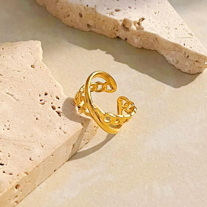 Crossing Chain 18K GoldPlated Ring Refined by AnnaKaci Rings Crossing Chain 18K GoldPlated Ring Refined by AnnaKaci Rings