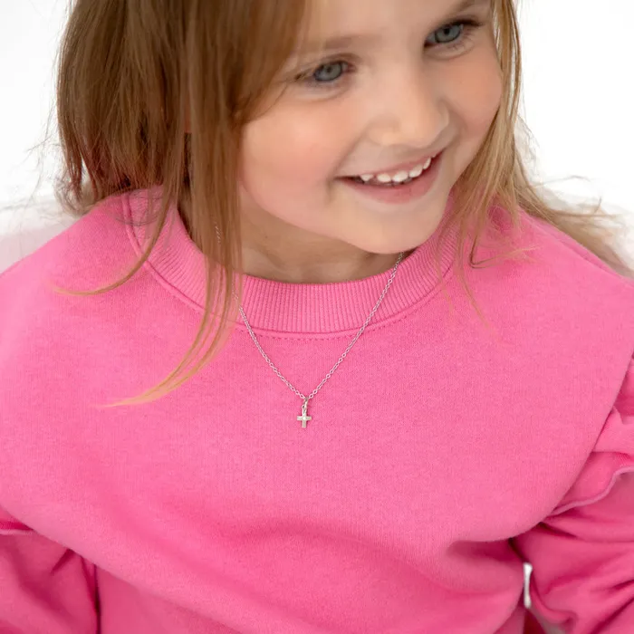 Dazzling CZ Cross Kids Childrens Girls PendantNecklace Sterling Silver Kids Necklaces Pendants Necklaces