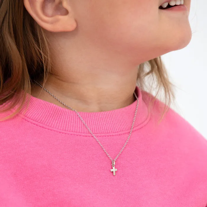 Dazzling CZ Cross Kids Childrens Girls PendantNecklace Sterling Silver Kids Necklaces Pendants Necklaces