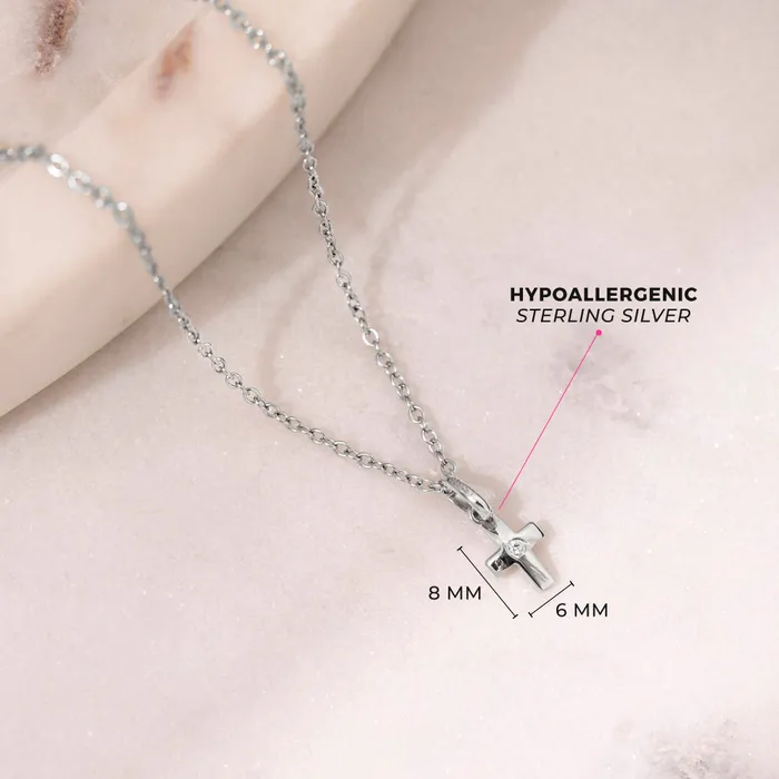 Dazzling CZ Cross Kids Childrens Girls PendantNecklace Sterling Silver Kids Necklaces Pendants Necklaces