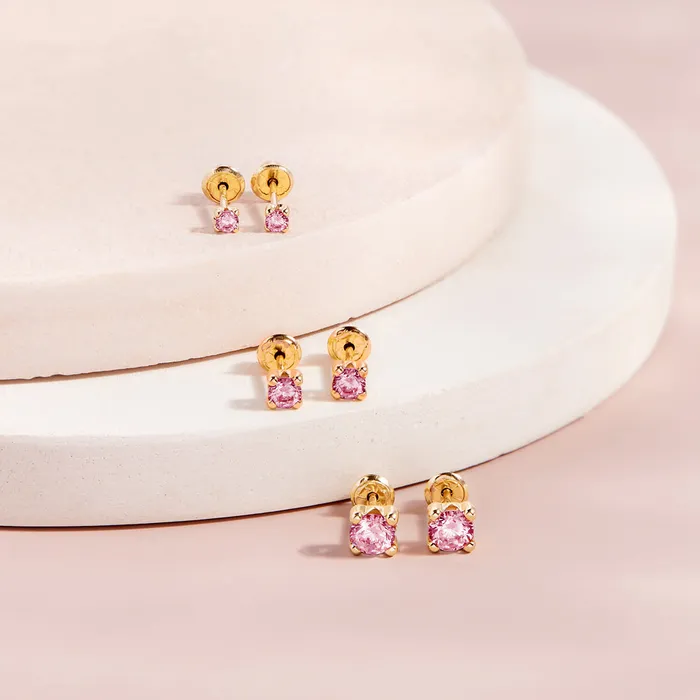 Earrings Baby Screw Back Earrings 14k Gold 4 Prong CZ Solitaire 23mm Baby Toddler Kids Earrings Safety Screw Back