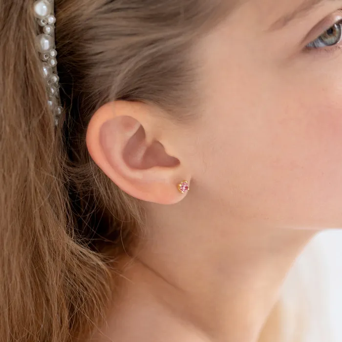 Earrings Baby Screw Back Earrings 14k Gold 4 Prong CZ Solitaire 23mm Baby Toddler Kids Earrings Safety Screw Back
