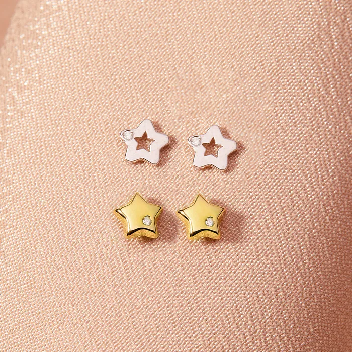 Earrings Baby Screw Back Earrings 14k Gold Genuine Diamond Star Baby Toddler Kids Earrings Safety Screw Back