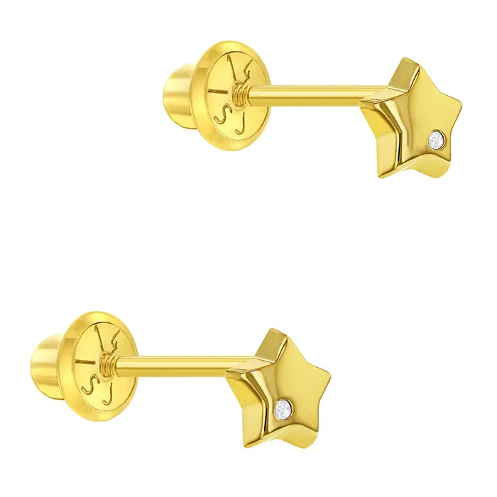 Earrings Baby Screw Back Earrings 14k Gold Genuine Diamond Star Baby Toddler Kids Earrings Safety Screw Back