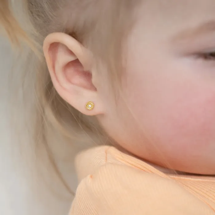 Earrings Baby Screw Back Earrings 14k Gold Round Bezel Set Clear CZ Baby Toddler Kids Earrings Safety Screw Back