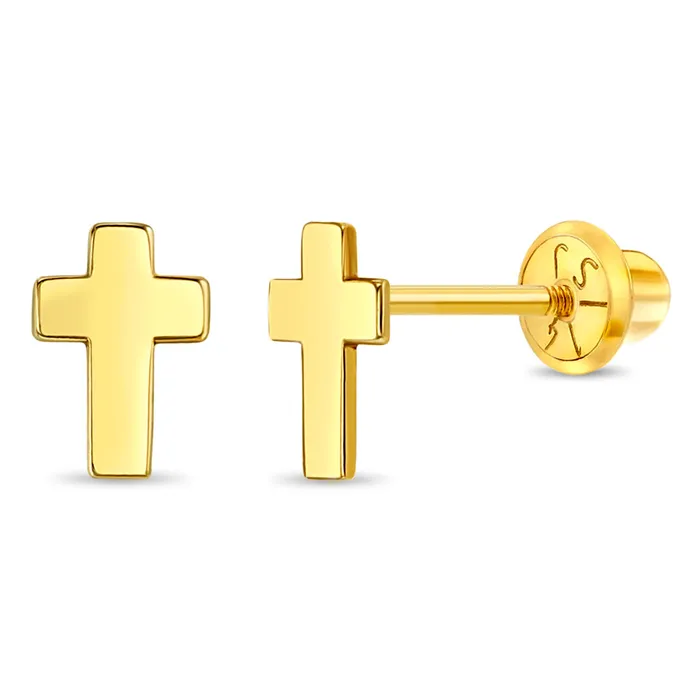 Earrings Baby Screw Back Earrings 14k Gold Tiny Cross Baby Toddler Kids Earrings Safety Screw Back Earrings Baby Screw Back Earrings 14k Gold Tiny Cross Baby Toddler Kids Earrings Safety Screw Back