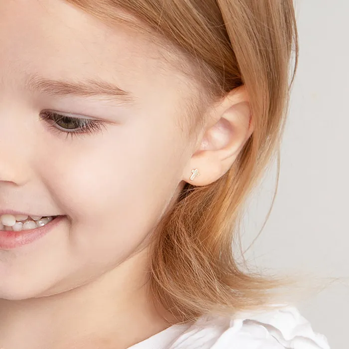 Earrings Baby Screw Back Earrings 14k Gold Tiny Cross Baby Toddler Kids Earrings Safety Screw Back