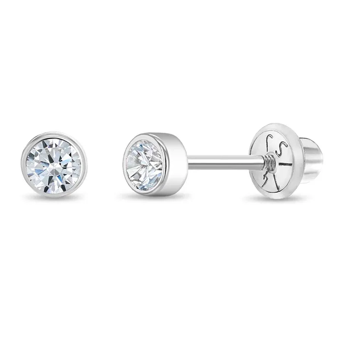 Earrings Baby Screw Back Earrings 14k White Gold Bezel Set Cubic Zirconia 3mm Baby Toddler Kids Earrings Safety Screw Back Earrings Baby Screw Back Earrings 14k White Gold Bezel Set Cubic Zirconia 3mm Baby Toddler Kids Earrings Safety Screw Back