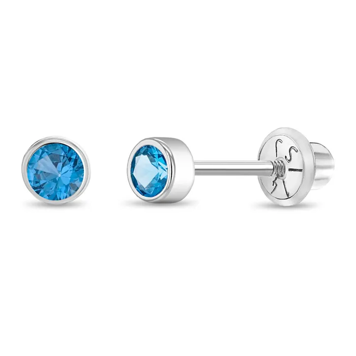Earrings Baby Screw Back Earrings 14k White Gold Bezel Set Cubic Zirconia 3mm Baby Toddler Kids Earrings Safety Screw Back