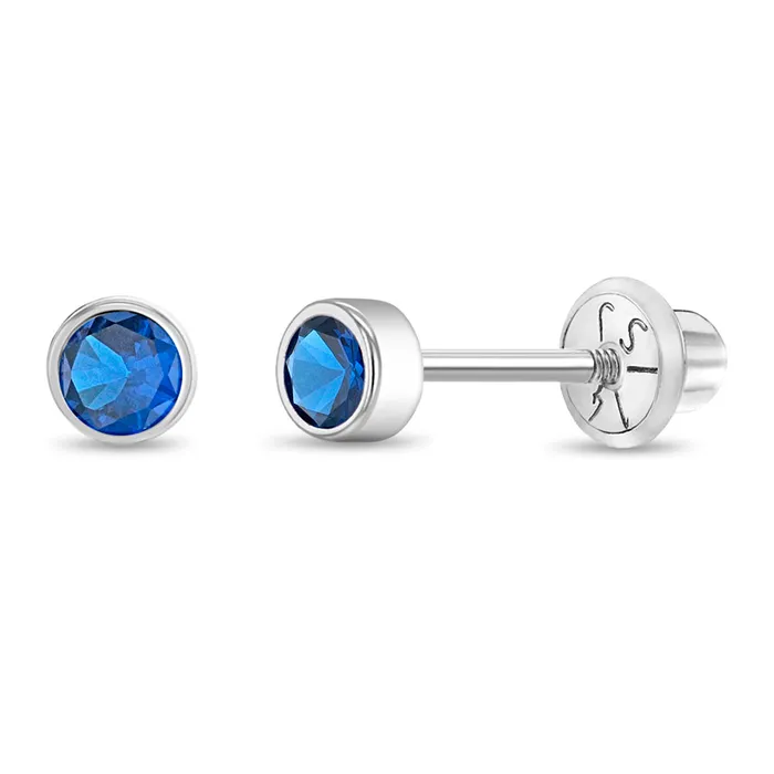 Earrings Baby Screw Back Earrings 14k White Gold Bezel Set Cubic Zirconia 3mm Baby Toddler Kids Earrings Safety Screw Back