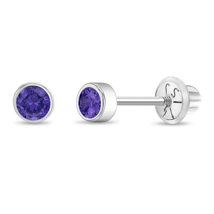 Earrings Baby Screw Back Earrings 14k White Gold Bezel Set Cubic Zirconia 3mm Baby Toddler Kids Earrings Safety Screw Back