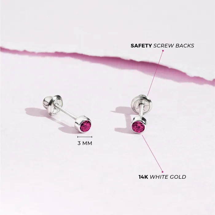 Earrings Baby Screw Back Earrings 14k White Gold Bezel Set Cubic Zirconia 3mm Baby Toddler Kids Earrings Safety Screw Back