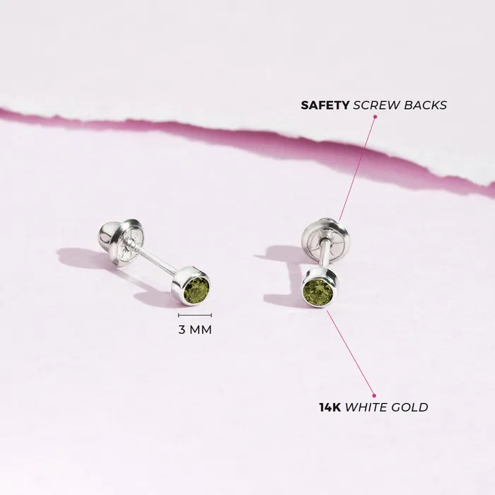 Earrings Baby Screw Back Earrings 14k White Gold Bezel Set Cubic Zirconia 3mm Baby Toddler Kids Earrings Safety Screw Back