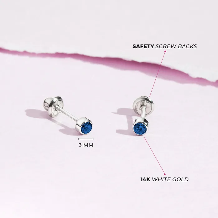 Earrings Baby Screw Back Earrings 14k White Gold Bezel Set Cubic Zirconia 3mm Baby Toddler Kids Earrings Safety Screw Back