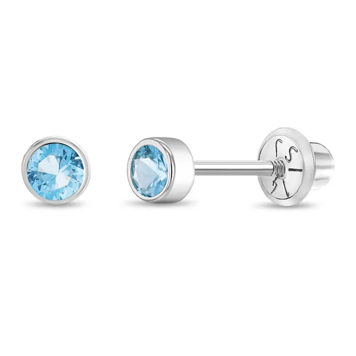 Earrings Baby Screw Back Earrings 14k White Gold Bezel Set Cubic Zirconia 3mm Baby Toddler Kids Earrings Safety Screw Back