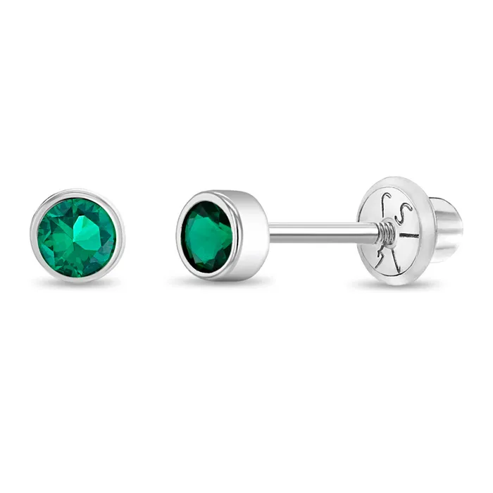 Earrings Baby Screw Back Earrings 14k White Gold Bezel Set Cubic Zirconia 3mm Baby Toddler Kids Earrings Safety Screw Back