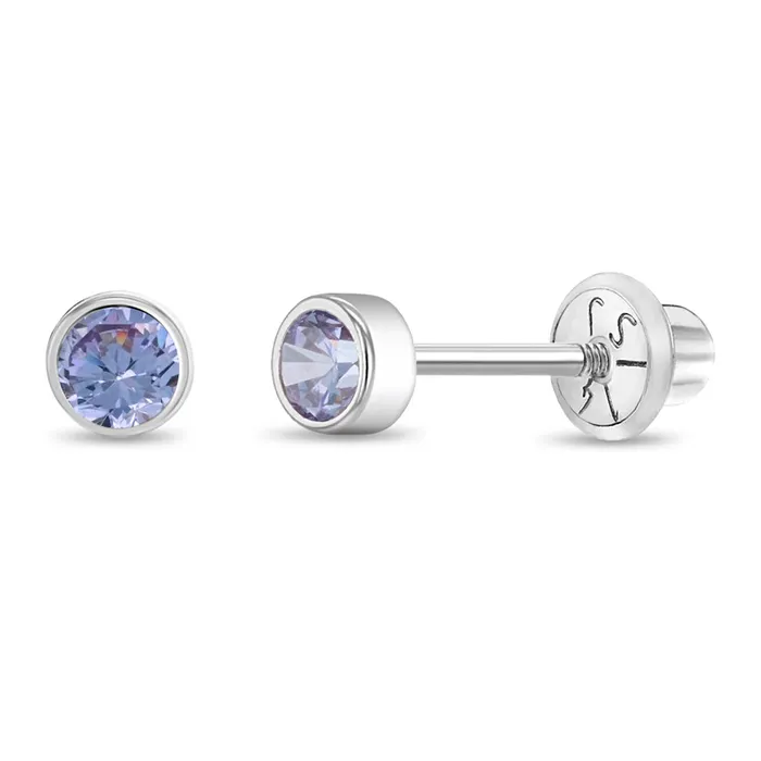 Earrings Baby Screw Back Earrings 14k White Gold Bezel Set Cubic Zirconia 3mm Baby Toddler Kids Earrings Safety Screw Back