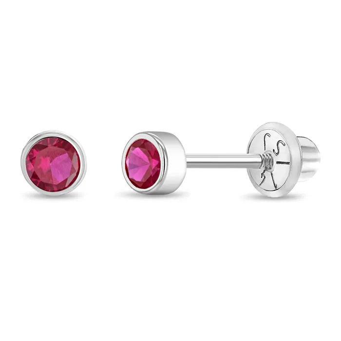 Earrings Baby Screw Back Earrings 14k White Gold Bezel Set Cubic Zirconia 3mm Baby Toddler Kids Earrings Safety Screw Back