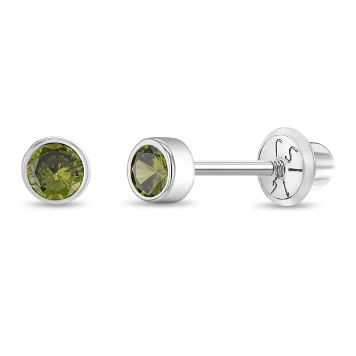 Earrings Baby Screw Back Earrings 14k White Gold Bezel Set Cubic Zirconia 3mm Baby Toddler Kids Earrings Safety Screw Back