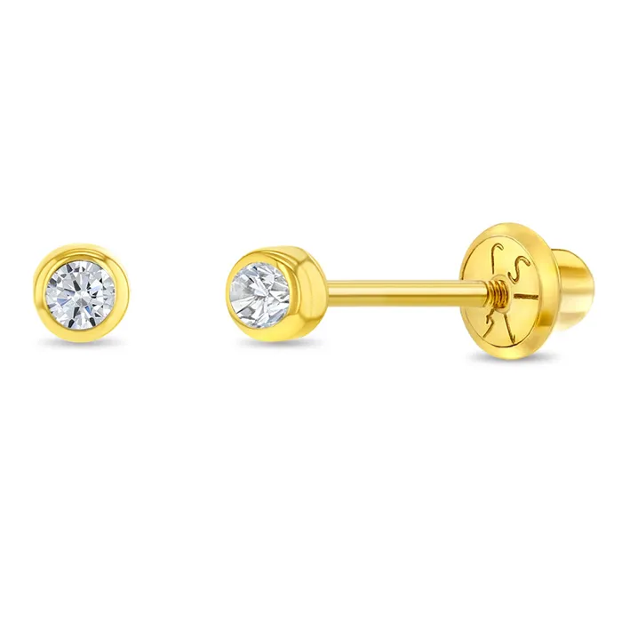 Earrings Baby Screw Back Earrings 18k Gold Bezel Set Diamond Baby Toddler Kids Earrings Safety Screw Back Earrings Baby Screw Back Earrings 18k Gold Bezel Set Diamond Baby Toddler Kids Earrings Safety Screw Back