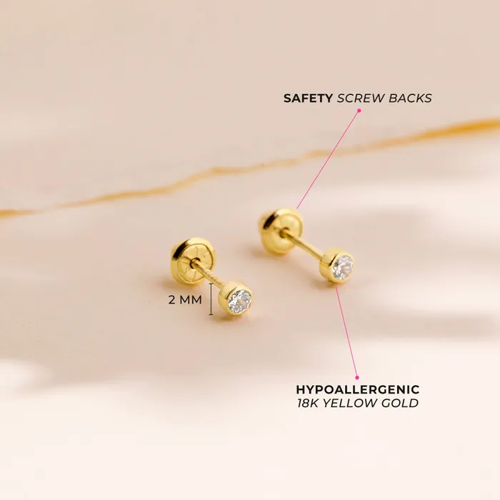 Earrings Baby Screw Back Earrings 18k Gold Bezel Set Diamond Baby Toddler Kids Earrings Safety Screw Back