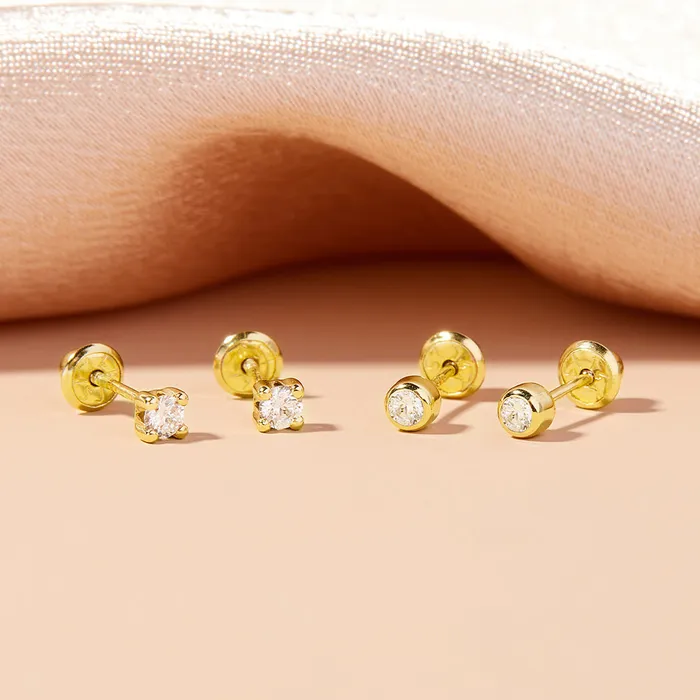 Earrings Baby Screw Back Earrings 18k Gold Bezel Set Diamond Baby Toddler Kids Earrings Safety Screw Back