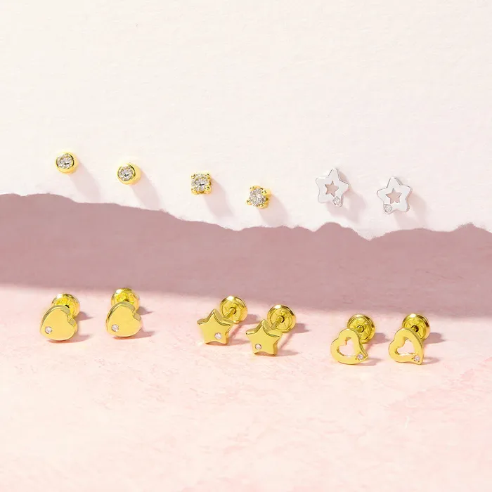 Earrings Baby Screw Back Earrings 18k Gold Bezel Set Diamond Baby Toddler Kids Earrings Safety Screw Back