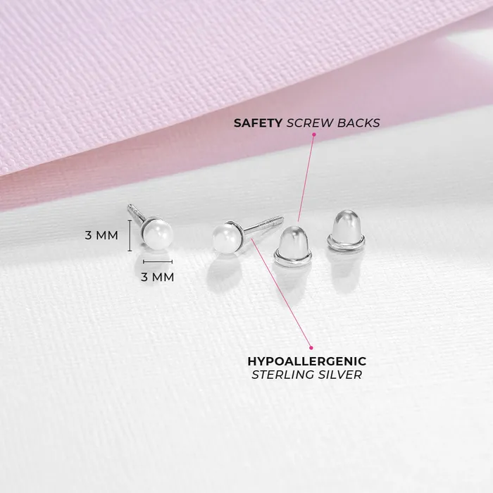Earrings Baby Screw Back Earrings Classic Freshwater Cultured Pearl 35mm Kids Childrens Girls Earrings Screw Back Sterling Silver