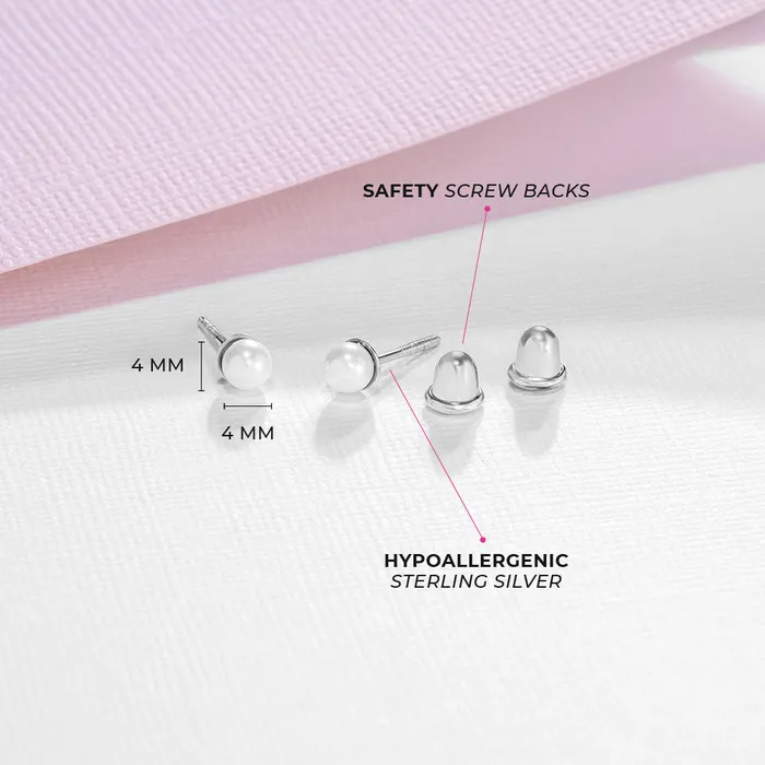 Earrings Baby Screw Back Earrings Classic Freshwater Cultured Pearl 35mm Kids Childrens Girls Earrings Screw Back Sterling Silver