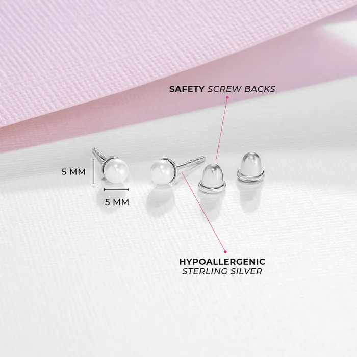 Earrings Baby Screw Back Earrings Classic Freshwater Cultured Pearl 35mm Kids Childrens Girls Earrings Screw Back Sterling Silver