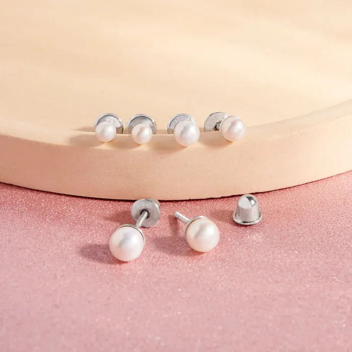 Earrings Baby Screw Back Earrings Classic Freshwater Cultured Pearl 35mm Kids Childrens Girls Earrings Screw Back Sterling Silver