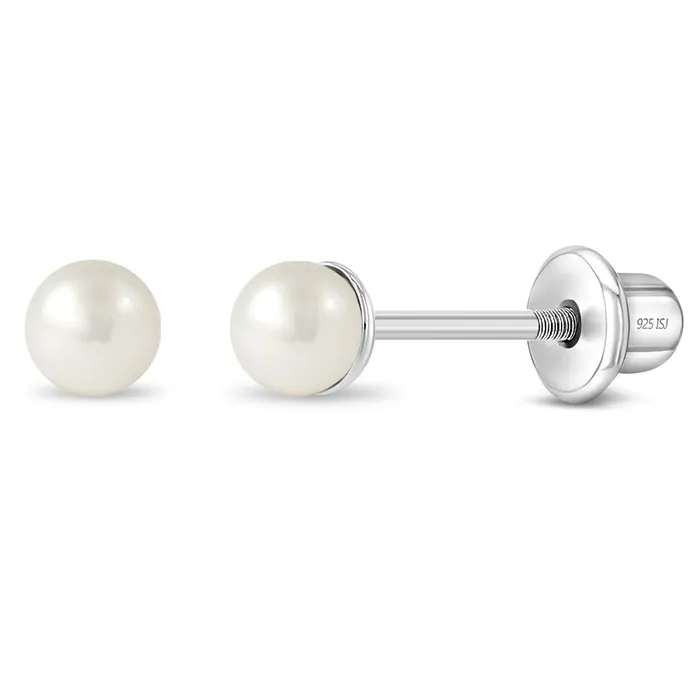 Earrings Baby Screw Back Earrings Classic Freshwater Cultured Pearl 35mm Kids Childrens Girls Earrings Screw Back Sterling Silver