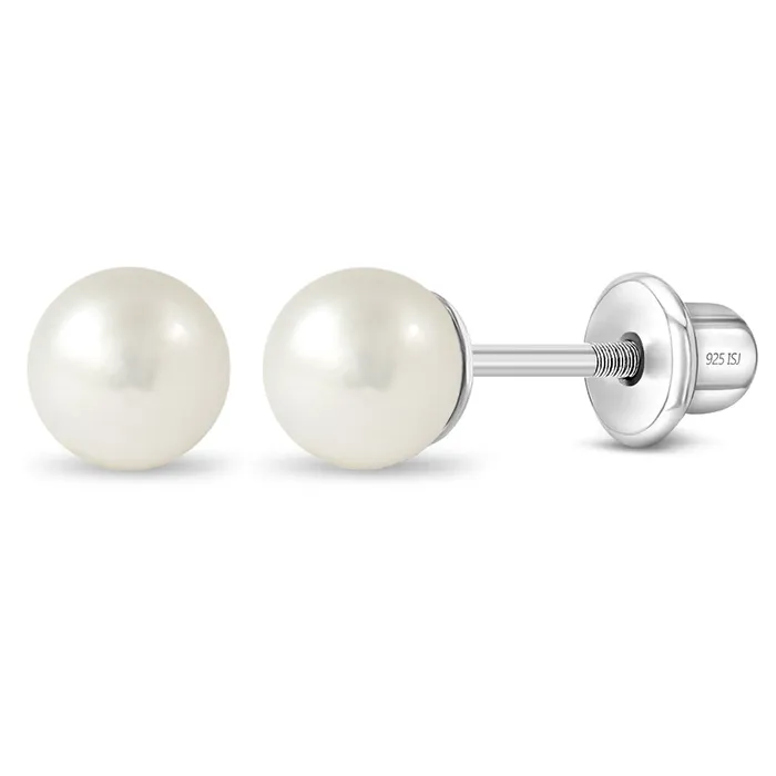 Earrings Baby Screw Back Earrings Classic Freshwater Cultured Pearl 35mm Kids Childrens Girls Earrings Screw Back Sterling Silver