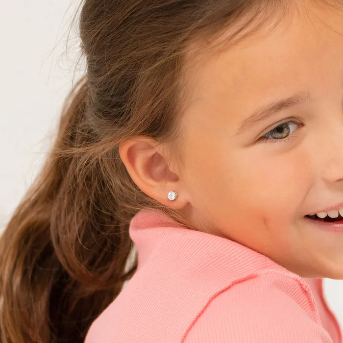 Earrings Baby Screw Back Earrings Trim Bezel Round CZ 5mm Baby Toddler Kids Earrings Screw Back Sterling Silver