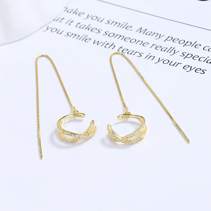 Earrings Cross XShaped Tassel 925 Sterling Silver Loop Earrings Refined by AnnaKaci