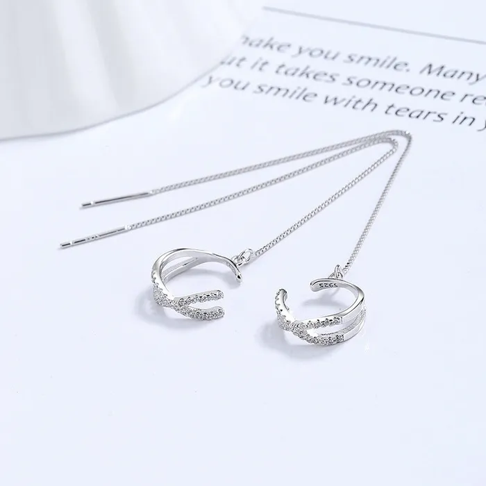 Earrings Cross XShaped Tassel 925 Sterling Silver Loop Earrings Refined by AnnaKaci Earrings Cross XShaped Tassel 925 Sterling Silver Loop Earrings Refined by AnnaKaci