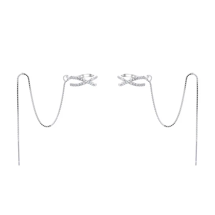 Earrings Cross XShaped Tassel 925 Sterling Silver Loop Earrings Refined by AnnaKaci Earrings Cross XShaped Tassel 925 Sterling Silver Loop Earrings Refined by AnnaKaci
